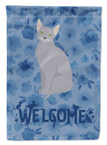 Russian Blue Cat Welcome House Flag 28x40 Porch Sleeve Pole Decorative Outside Yard Banner Artwork Wall Hanging, Polyester
