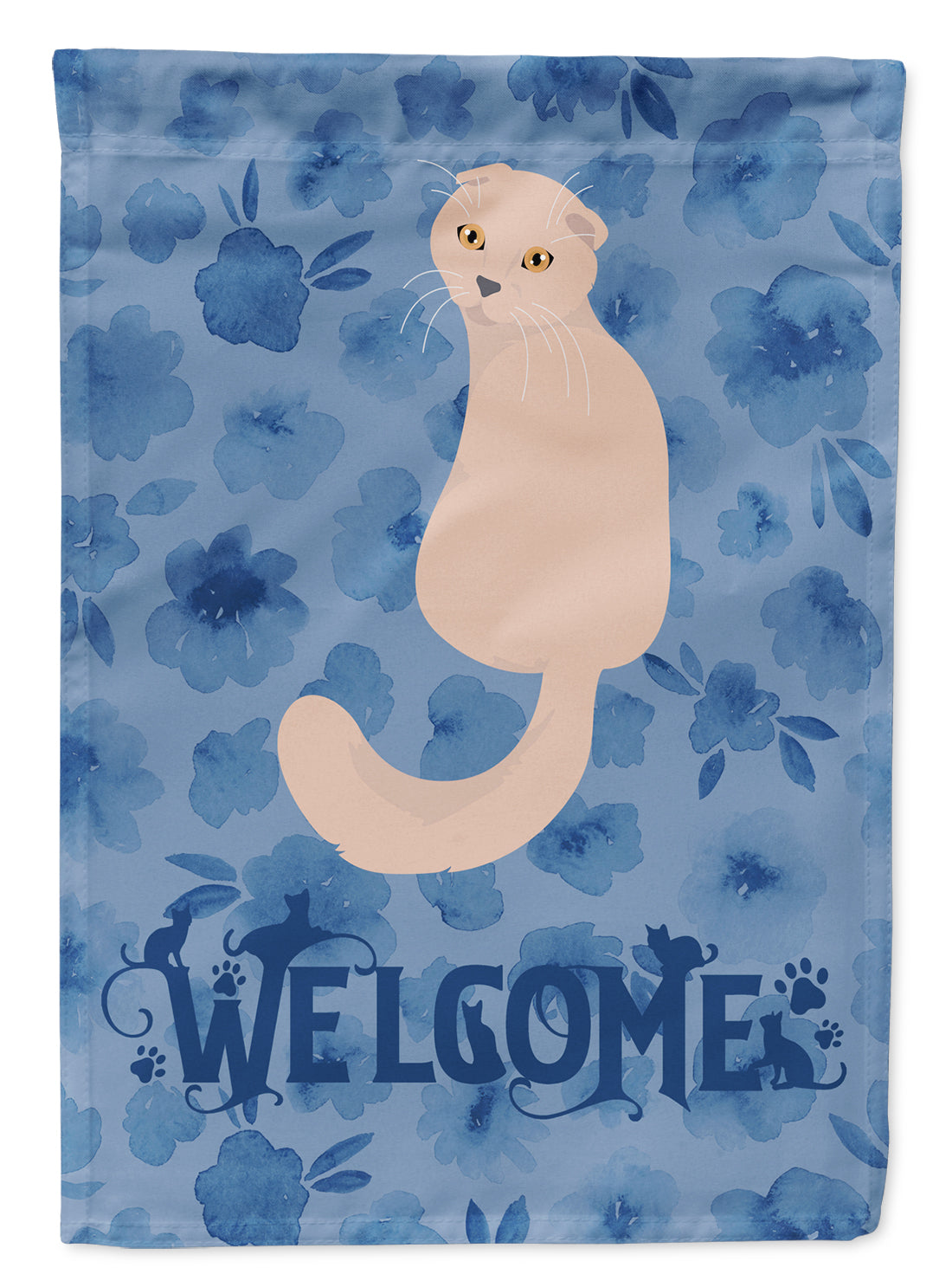 Scottish Fold Cat Welcome House Flag 28x40 Porch Sleeve Pole Decorative Outside Yard Banner Artwork Wall Hanging, Polyester