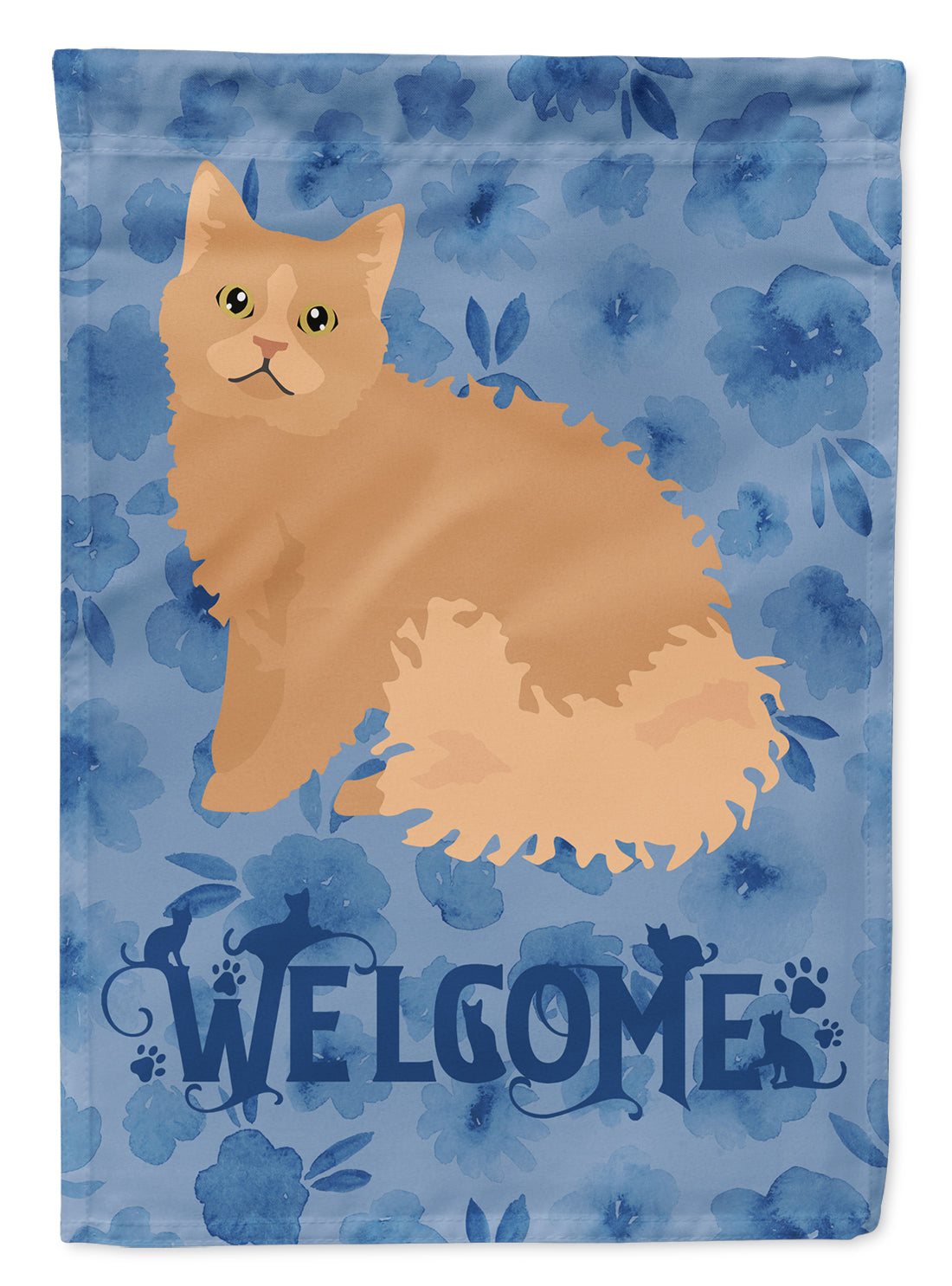 Selkirk Rex Cat Welcome House Flag 28x40 Porch Sleeve Pole Decorative Outside Yard Banner Artwork Wall Hanging, Polyester