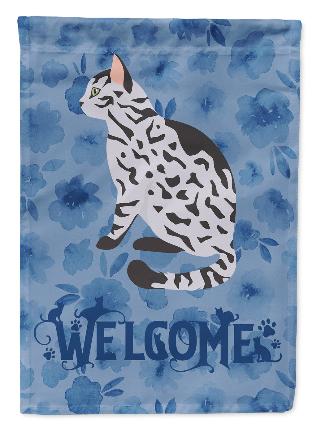 Serengeti Cat Welcome House Flag 28x40 Porch Sleeve Pole Decorative Outside Yard Banner Artwork Wall Hanging, Polyester
