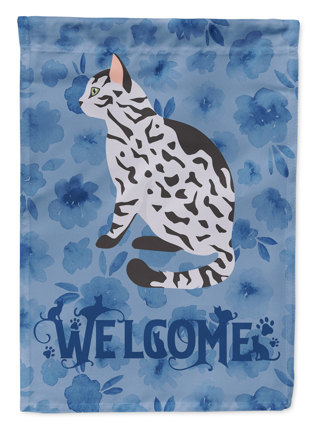 Serengeti Cat Welcome House Flag 28x40 Porch Sleeve Pole Decorative Outside Yard Banner Artwork Wall Hanging, Polyester