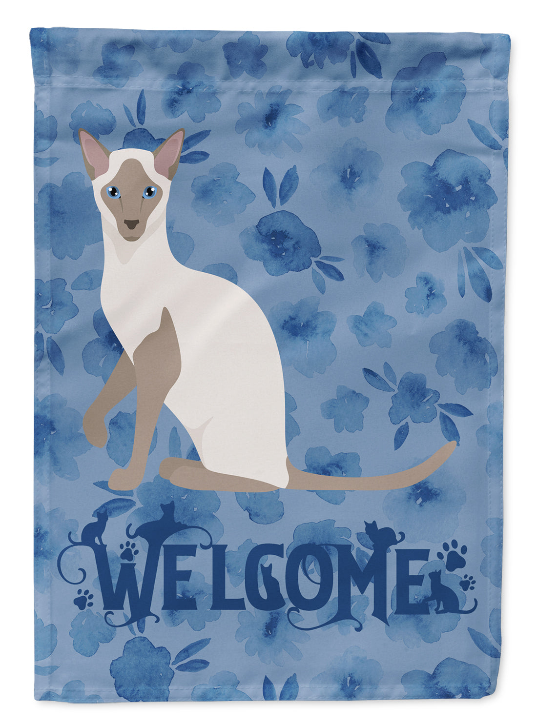 Siamese Modern Cat Welcome House Flag 28x40 Porch Sleeve Pole Decorative Outside Yard Banner Artwork Wall Hanging, Polyester