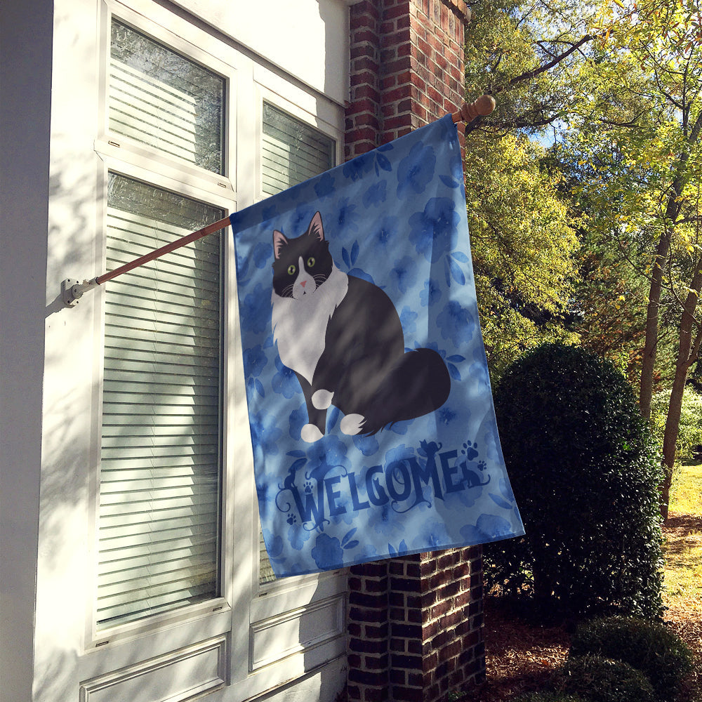 Siberian Forest Cat Welcome House Flag 28x40 Porch Sleeve Pole Decorative Outside Yard Banner Artwork Wall Hanging, Polyester