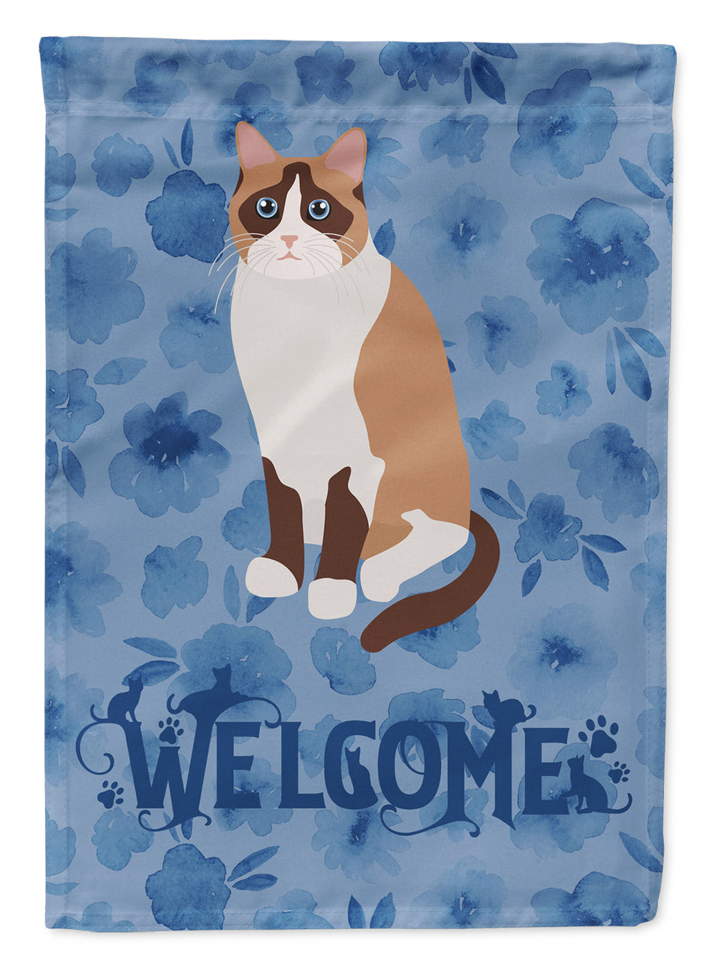 Snowshoe Cat Welcome House Flag 28x40 Porch Sleeve Pole Decorative Outside Yard Banner Artwork Wall Hanging, Polyester