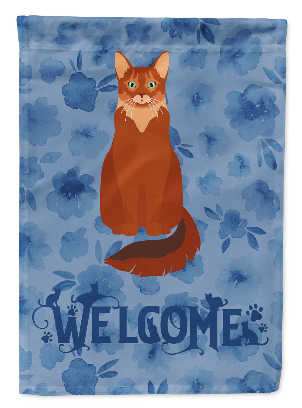 Somali Cat Welcome House Flag 28x40 Porch Sleeve Pole Decorative Outside Yard Banner Artwork Wall Hanging, Polyester