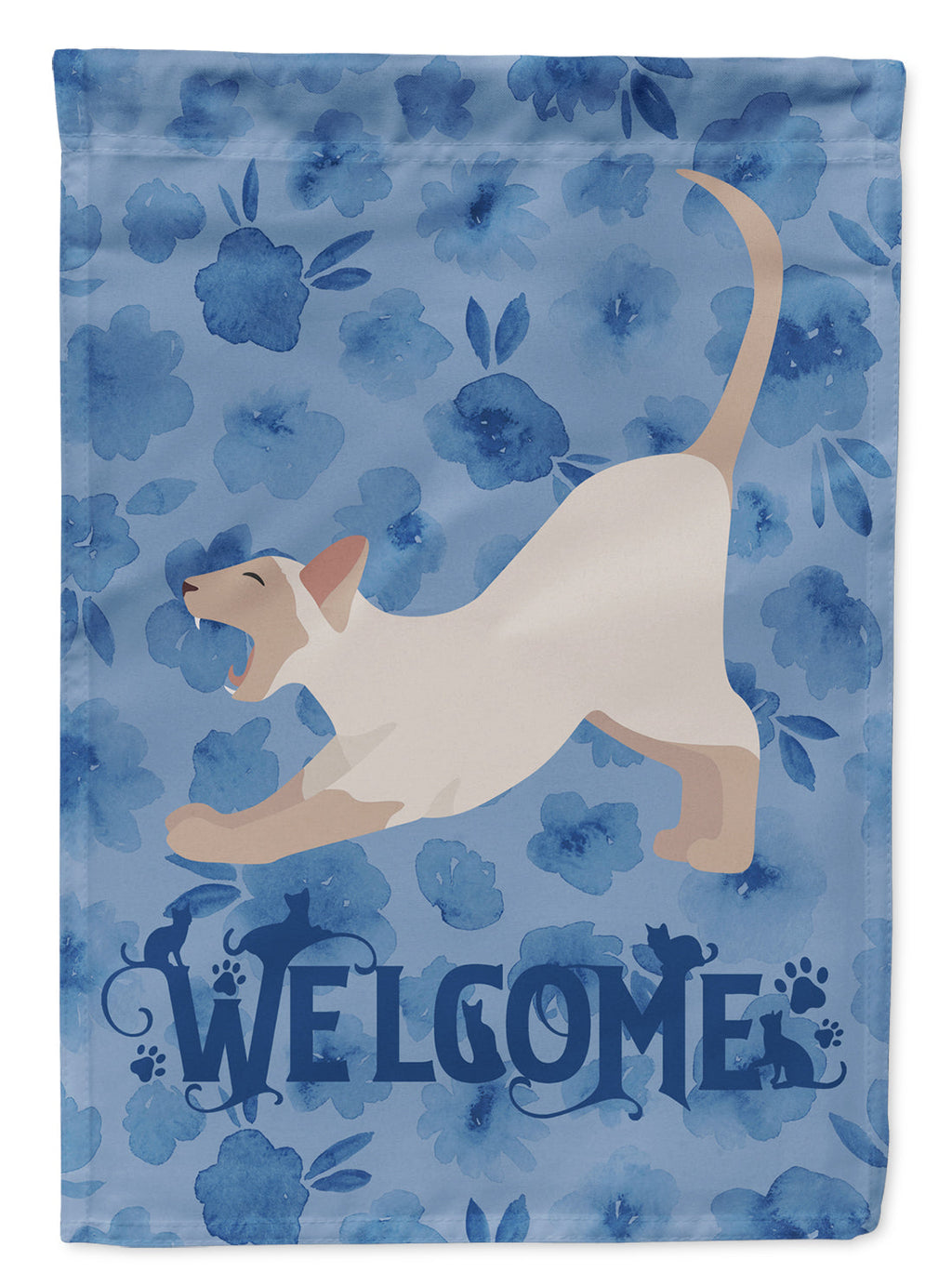 Thai Lilac Cat Welcome House Flag 28x40 Porch Sleeve Pole Decorative Outside Yard Banner Artwork Wall Hanging, Polyester