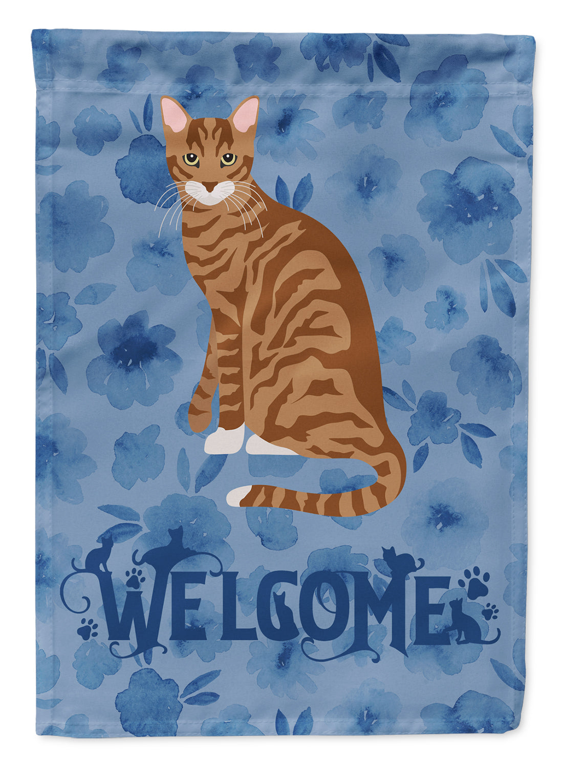 Toyger Cat Welcome House Flag 28x40 Porch Sleeve Pole Decorative Outside Yard Banner Artwork Wall Hanging, Polyester