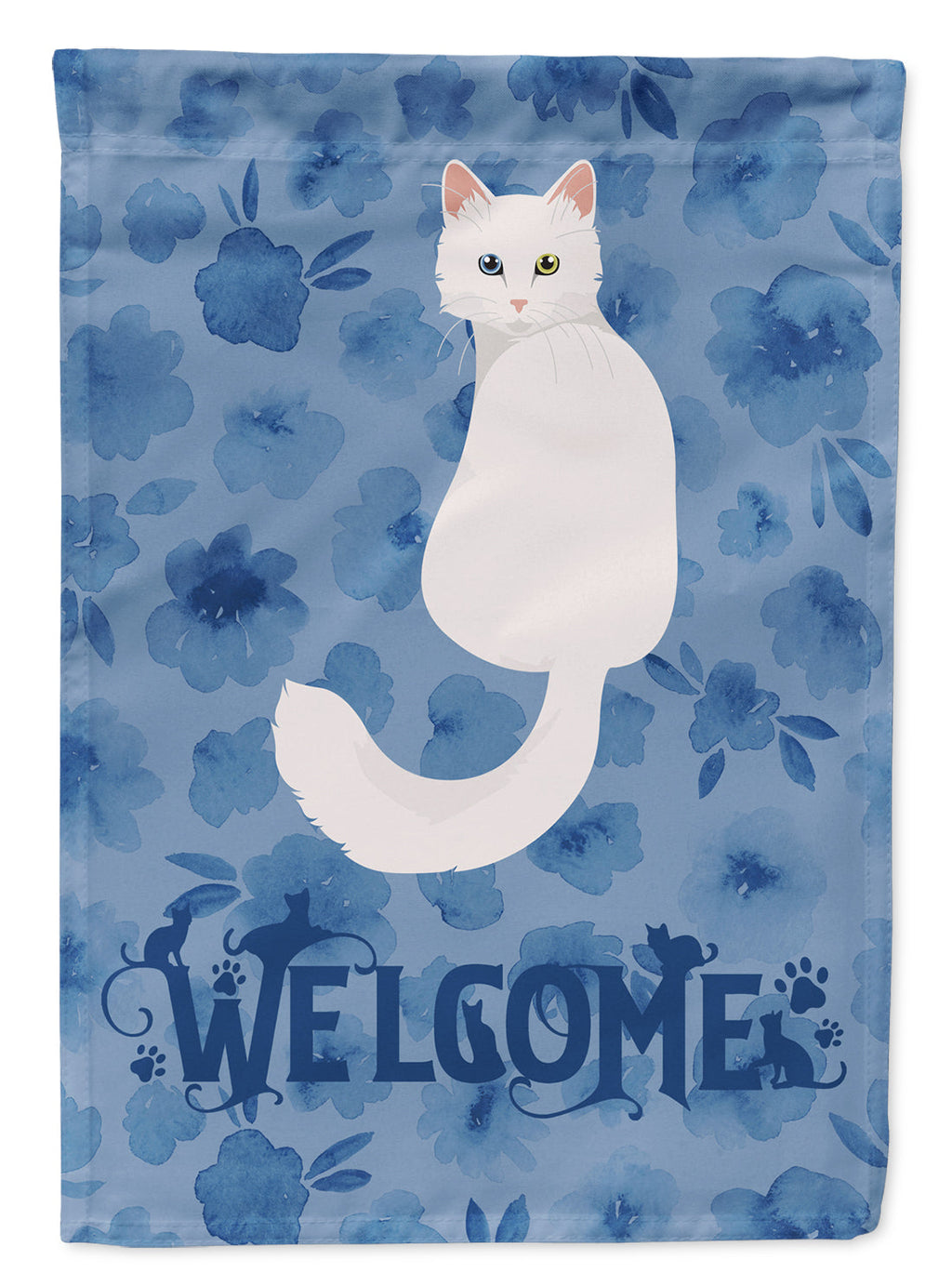 Turkish Angora Cat Welcome House Flag 28x40 Porch Sleeve Pole Decorative Outside Yard Banner Artwork Wall Hanging, Polyester
