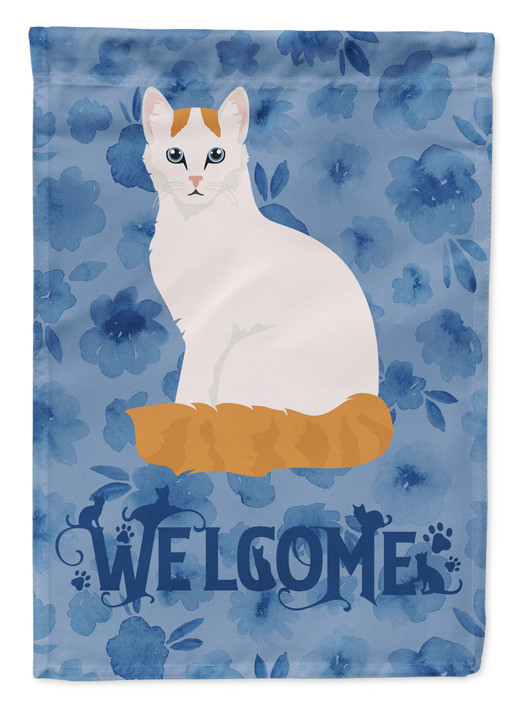 Turkish Van Cat Welcome House Flag 28x40 Porch Sleeve Pole Decorative Outside Yard Banner Artwork Wall Hanging, Polyester