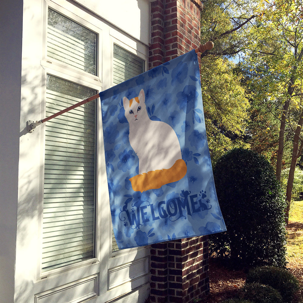 Turkish Van Cat Welcome House Flag 28x40 Porch Sleeve Pole Decorative Outside Yard Banner Artwork Wall Hanging, Polyester