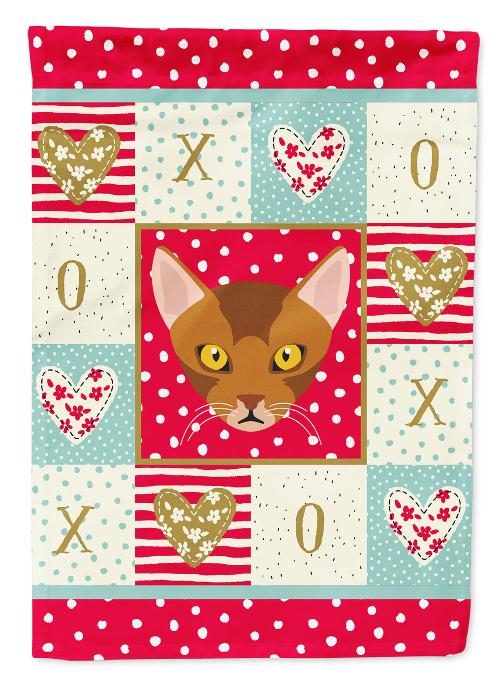 Abyssinian Cat Love House Flag 28x40 Porch Sleeve Pole Decorative Outside Yard Banner Artwork Wall Hanging, Polyester