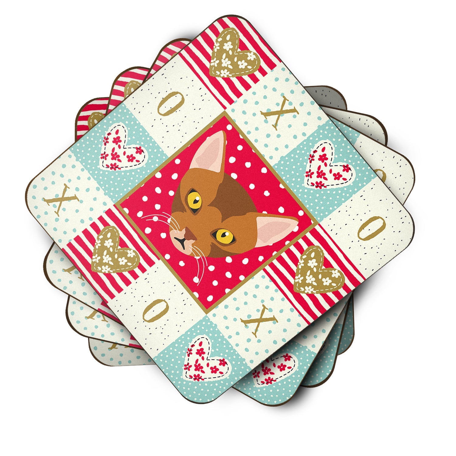 Abyssinian Cat Love Foam Coasters Set of 4 Cup Coasters for Indoor Outdoor, Tabletop Protection, Anti Slip, Mouse pad Material