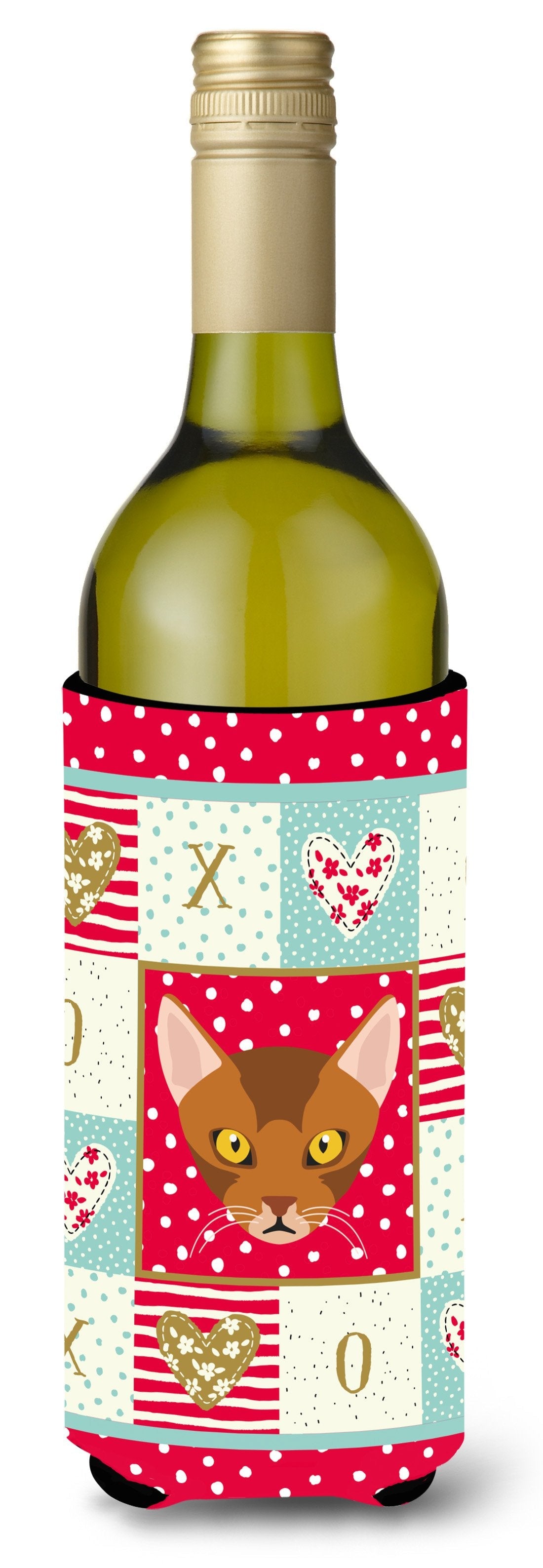 Abyssinian Cat Love Wine Bottle Hugger Gift Sleeve for Standard 750 ml Bottles, Insulated Reusable Also Fits Mini Shot & Pint Bottles