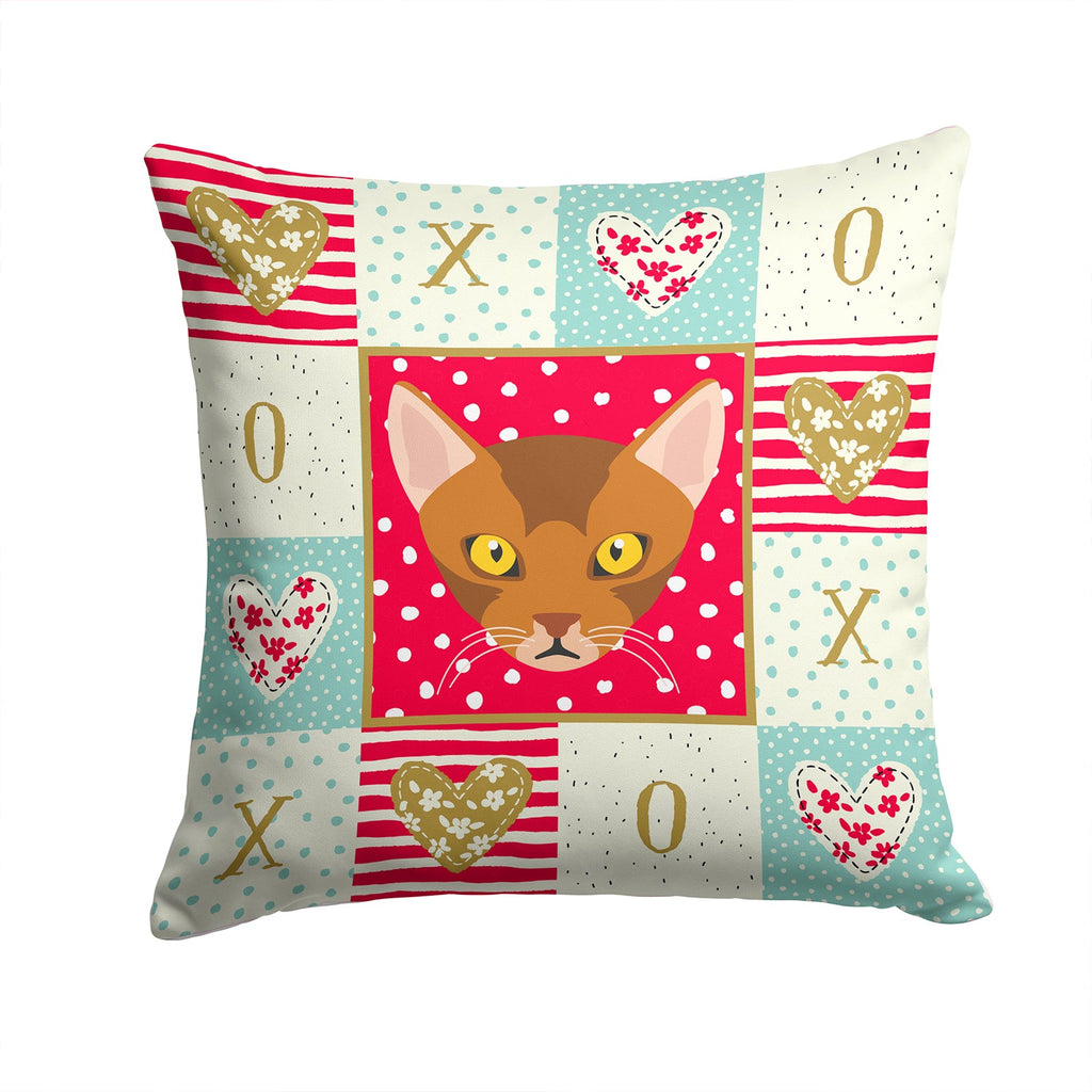 Abyssinian Cat Love Decorative Throw Pillow 14x14 Indoor Outdoor Accent Cushion, Fabric Cover with Insert for Sofa, Bed, Porch & Living Room
