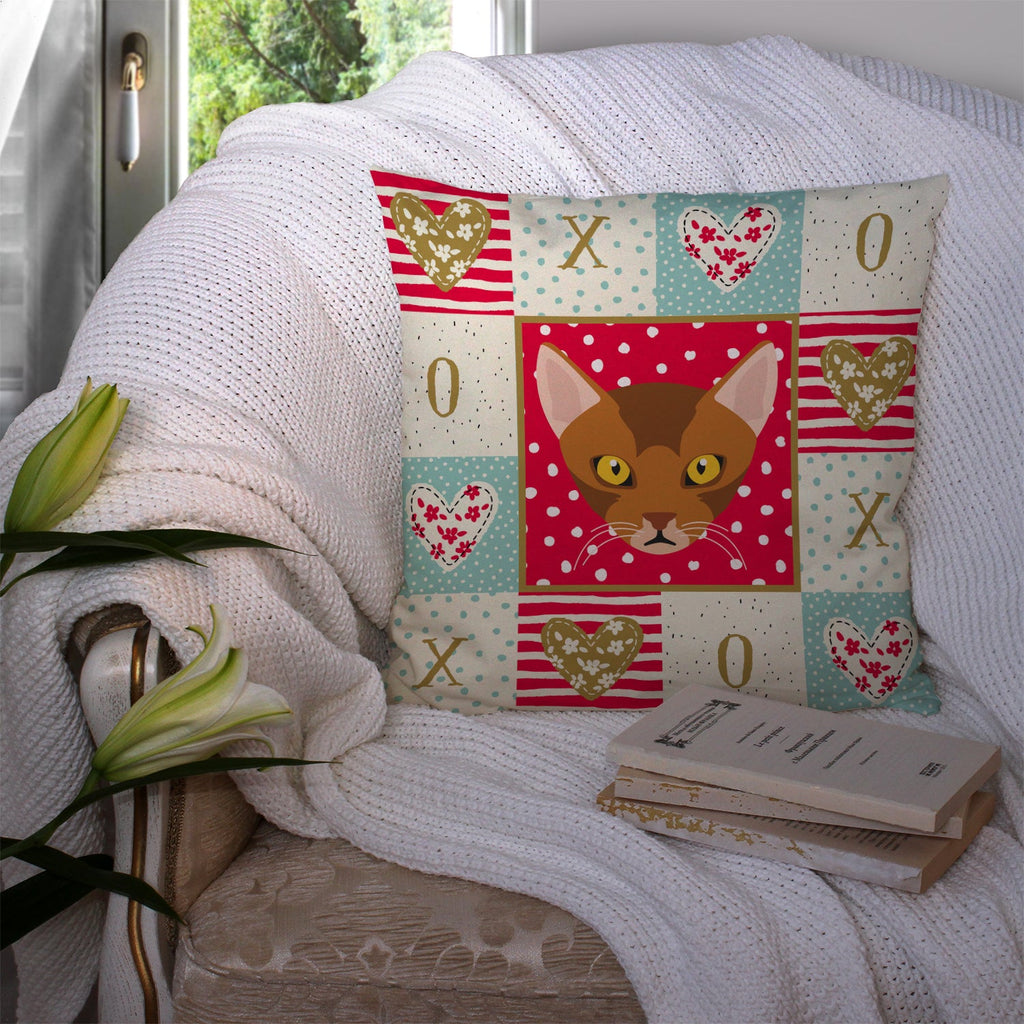 Abyssinian Cat Love Decorative Throw Pillow 14x14 Indoor Outdoor Accent Cushion, Fabric Cover with Insert for Sofa, Bed, Porch & Living Room