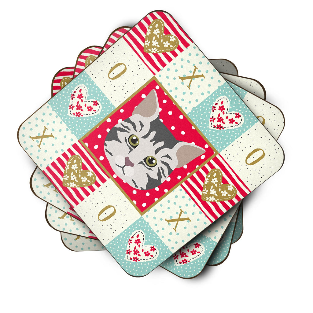 American Bobtail Cat Love Foam Coasters Set of 4 Cup Coasters for Indoor Outdoor, Tabletop Protection, Anti Slip, Mouse pad Material