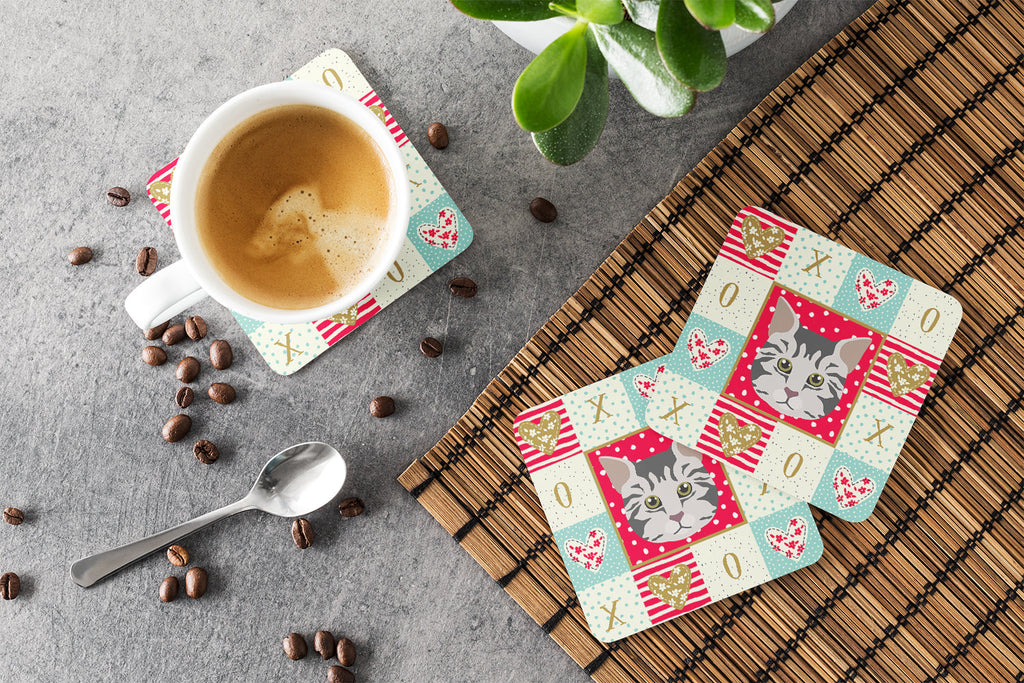 American Bobtail Cat Love Foam Coasters Set of 4 Cup Coasters for Indoor Outdoor, Tabletop Protection, Anti Slip, Mouse pad Material