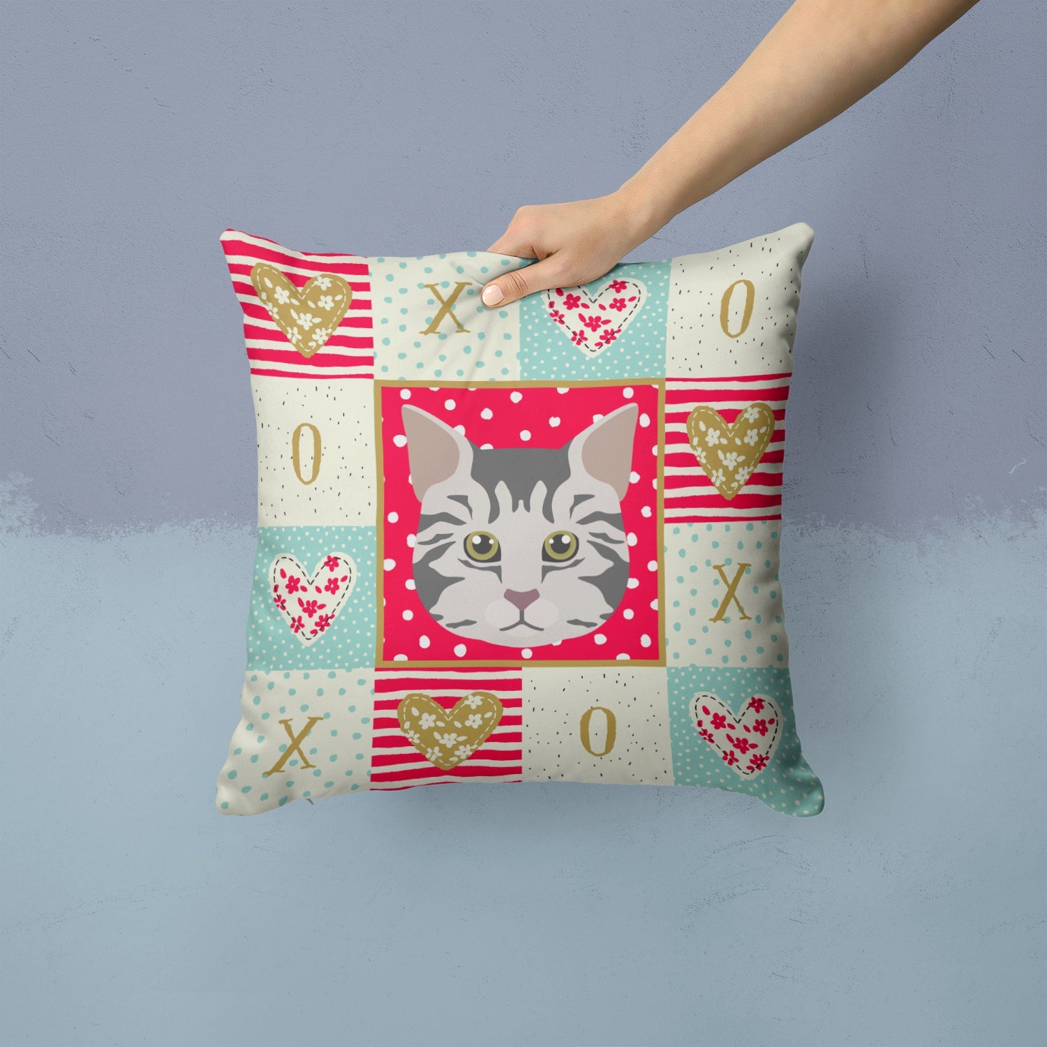 American Bobtail Cat Love Decorative Throw Pillow 14x14 Indoor Outdoor Accent Cushion, Fabric Cover with Insert for Sofa, Bed, Porch & Living Room