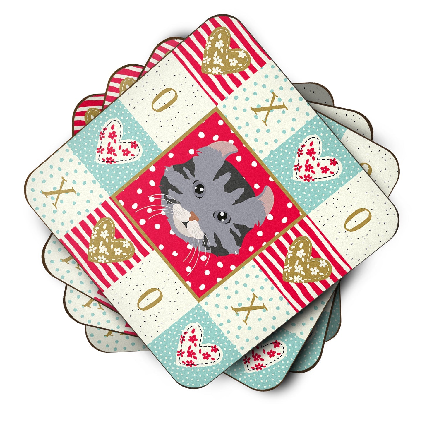 American Curl Cat Love Foam Coasters Set of 4 Cup Coasters for Indoor Outdoor, Tabletop Protection, Anti Slip, Mouse pad Material
