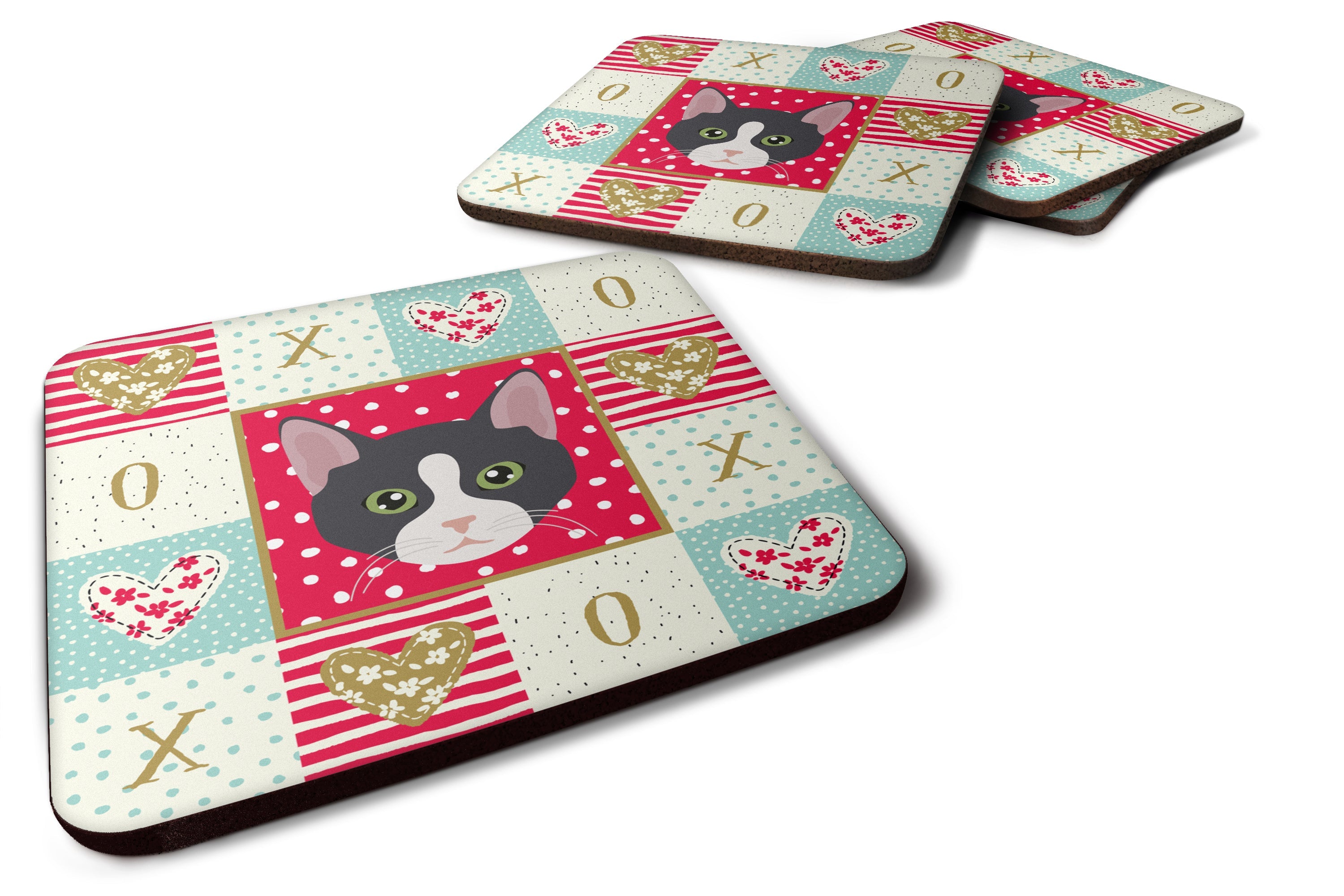 American Polydactyl Cat Love Foam Coasters Set of 4 Cup Coasters for Indoor Outdoor, Tabletop Protection, Anti Slip, Mouse pad Material