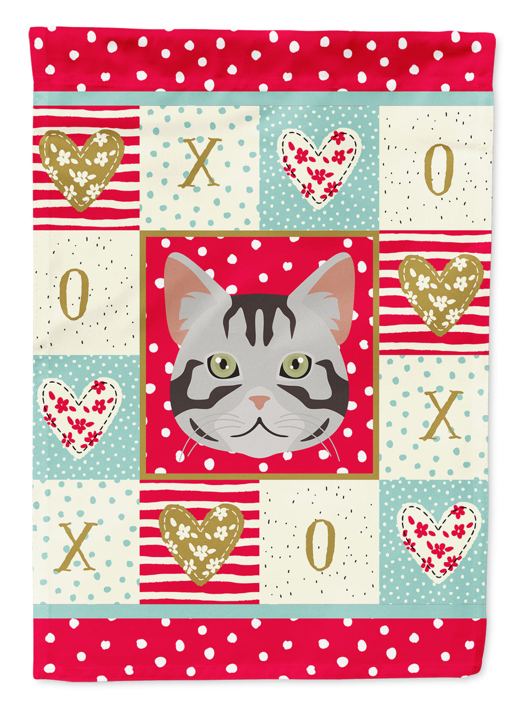 American Shorthair Cat Love House Flag 28x40 Porch Sleeve Pole Decorative Outside Yard Banner Artwork Wall Hanging, Polyester