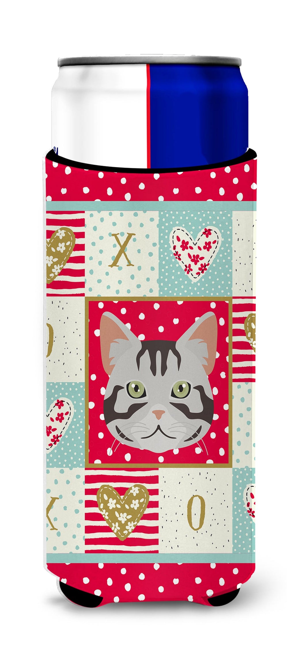American Shorthair Cat Love Slim Can Hugger , Insulated Foam Hugger for 12 oz Slim Cans, Beer Bottles & Water Bottles, Printed in USA