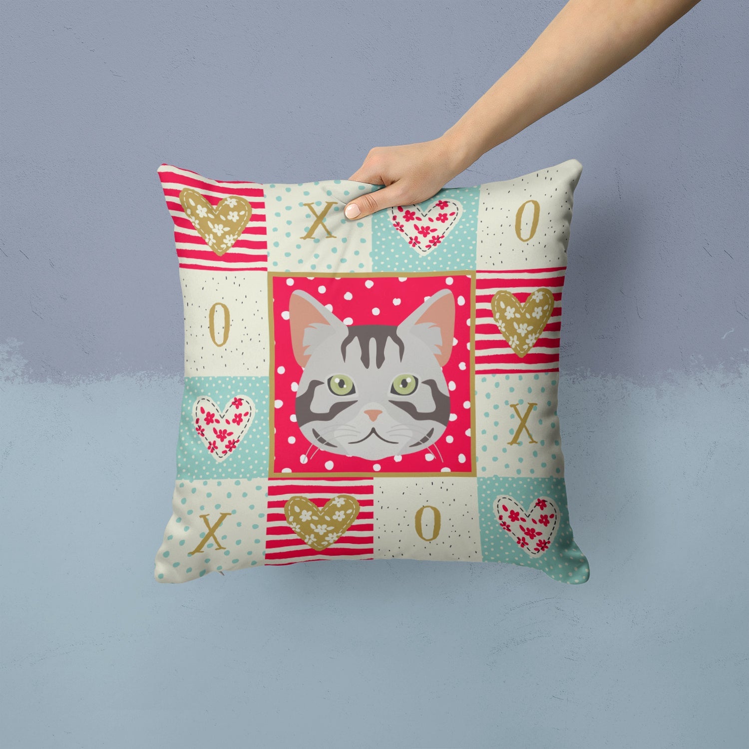 American Shorthair Cat Love Decorative Throw Pillow 14x14 Indoor Outdoor Accent Cushion, Fabric Cover with Insert for Sofa, Bed, Porch & Living Room