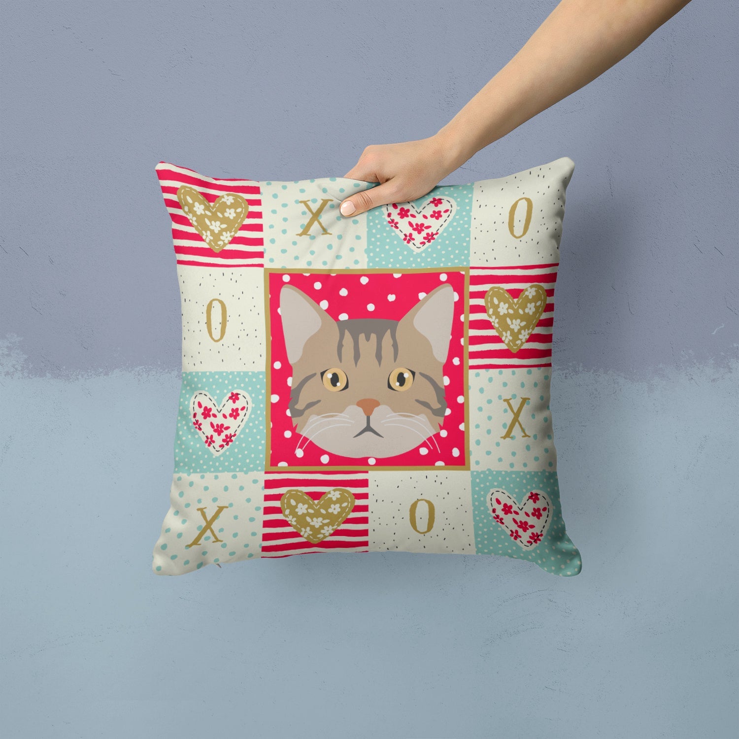 American Wirehair Cat Love Decorative Throw Pillow 14x14 Indoor Outdoor Accent Cushion, Fabric Cover with Insert for Sofa, Bed, Porch & Living Room