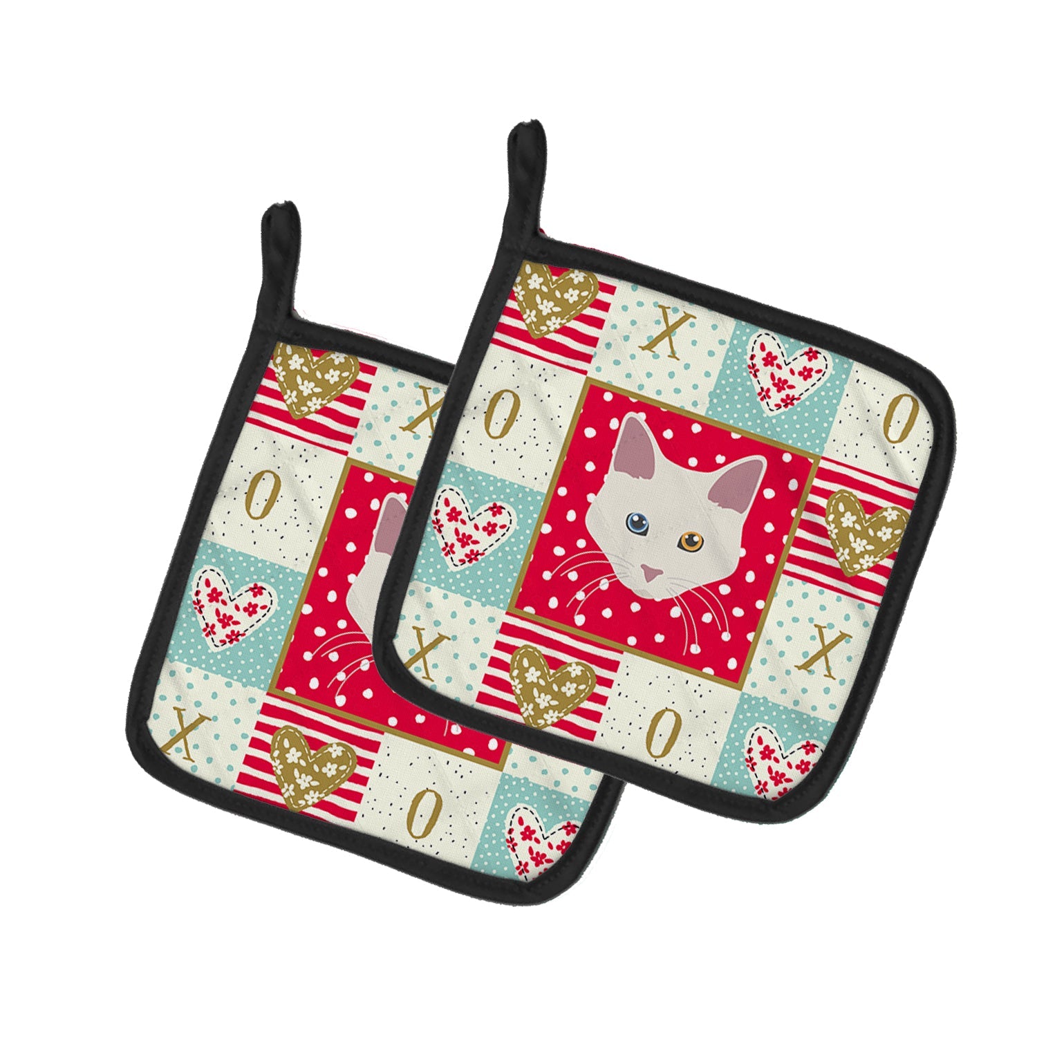 Aphrodite Giant Cat Love Pot Holder Set of 2 Heat Resistant Quilted Hot Pads 7.5 x 7.5 Inch, Insulated Kitchen Trivets for Cooking & Baking