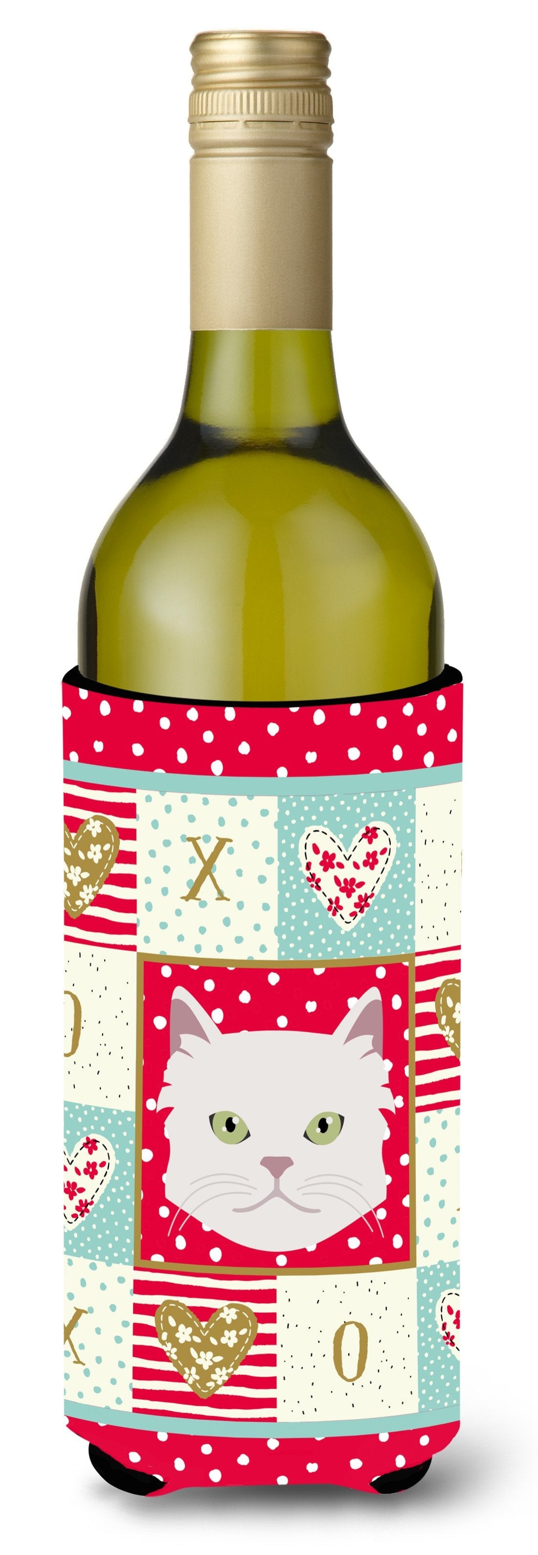 Asian Semi Longhaired Cat Love Wine Bottle Hugger Gift Sleeve for Standard 750 ml Bottles, Insulated Reusable Also Fits Mini Shot & Pint Bottles