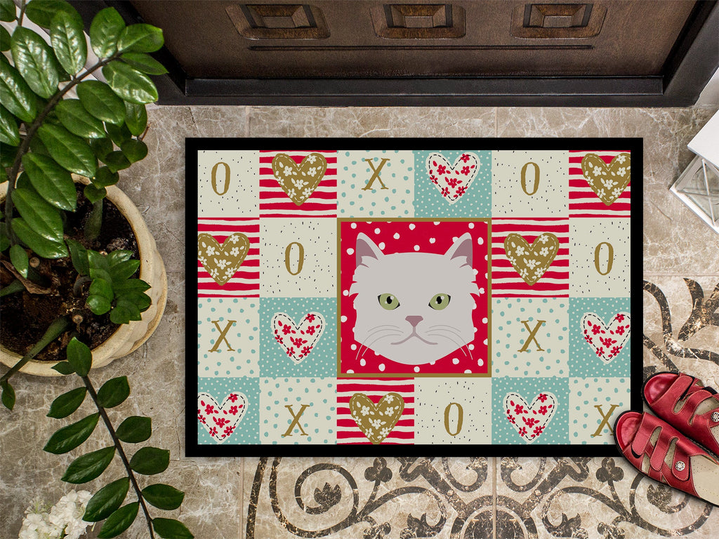 Asian Semi Longhaired Cat Love Doormat Indoor Outdoor 18H X 27W Front Door Mat Rugs for Entryway, Non Slip Washable