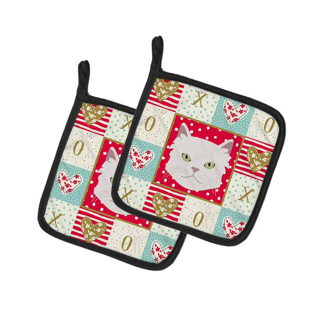 Asian Semi Longhaired Cat Love Pot Holder Set of 2 Heat Resistant Quilted Hot Pads 7.5 x 7.5 Inch, Insulated Kitchen Trivets for Cooking & Baking
