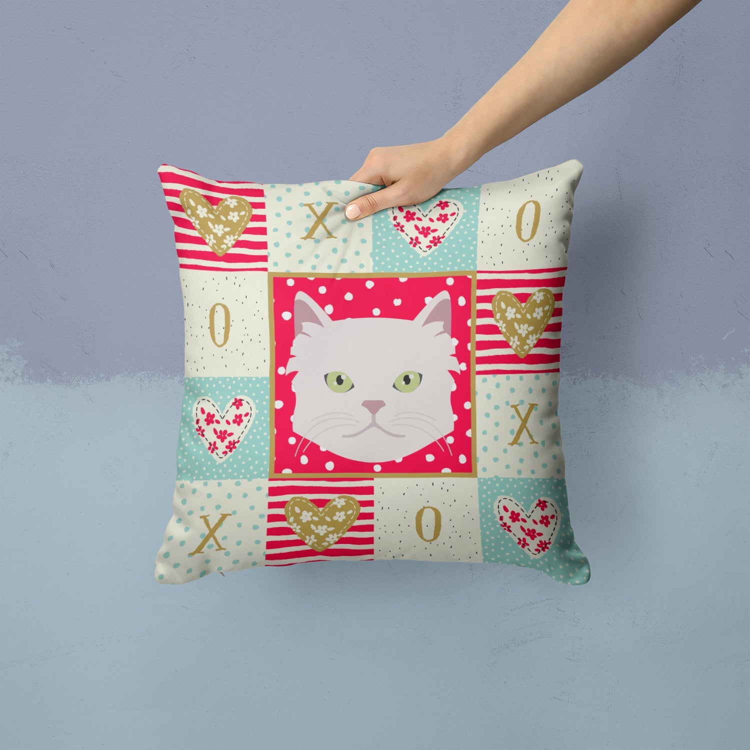 Asian Semi Longhaired Cat Love Decorative Throw Pillow 14x14 Indoor Outdoor Accent Cushion, Fabric Cover with Insert for Sofa, Bed, Porch & Living Room