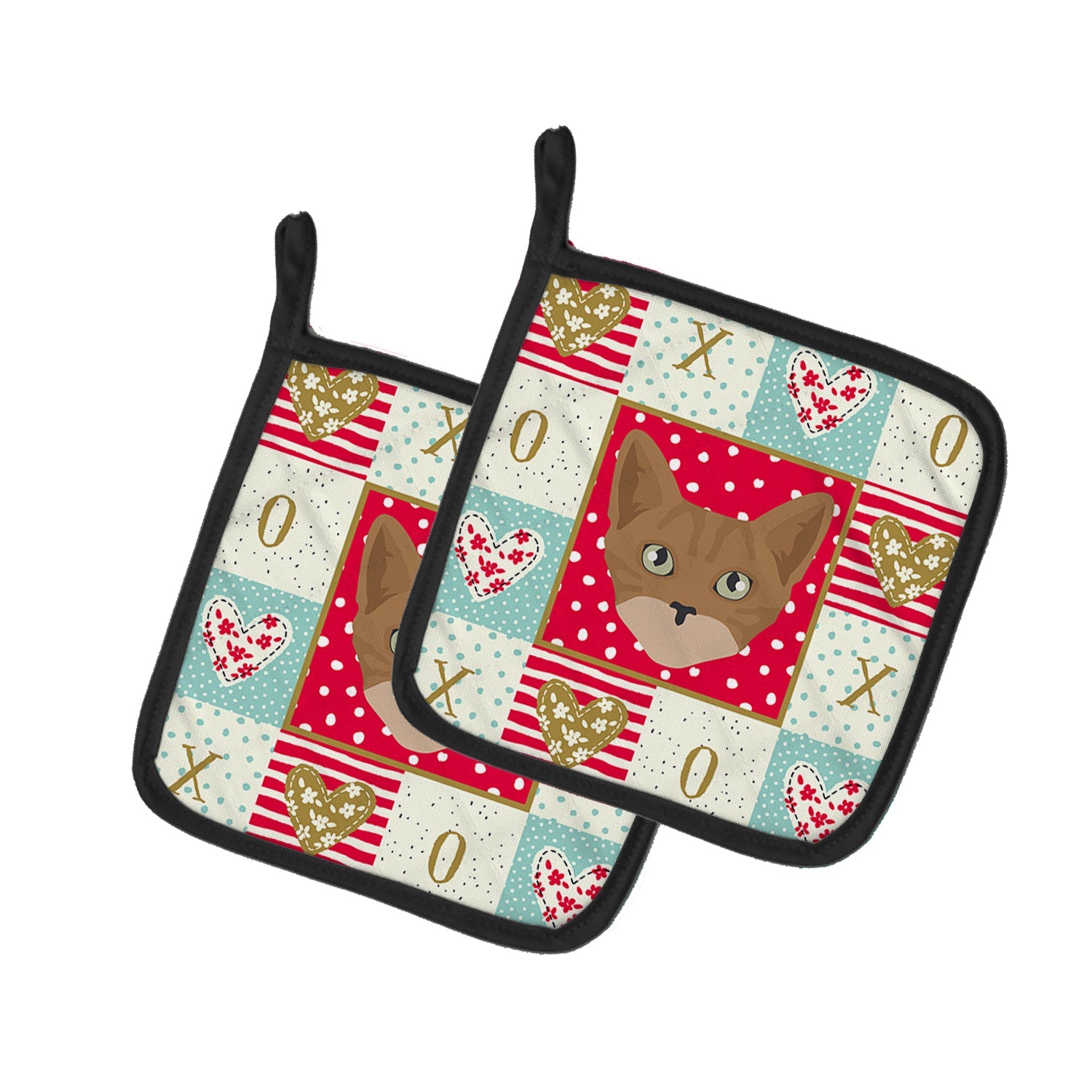 Australian Mist Cat Love Pot Holder Set of 2 Heat Resistant Quilted Hot Pads 7.5 x 7.5 Inch, Insulated Kitchen Trivets for Cooking & Baking