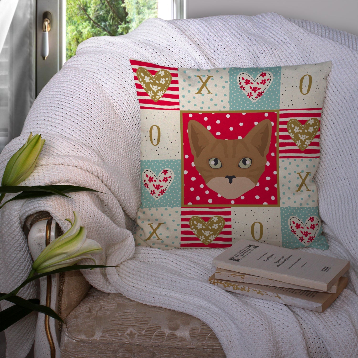 Australian Mist Cat Love Decorative Throw Pillow 14x14 Indoor Outdoor Accent Cushion, Fabric Cover with Insert for Sofa, Bed, Porch & Living Room
