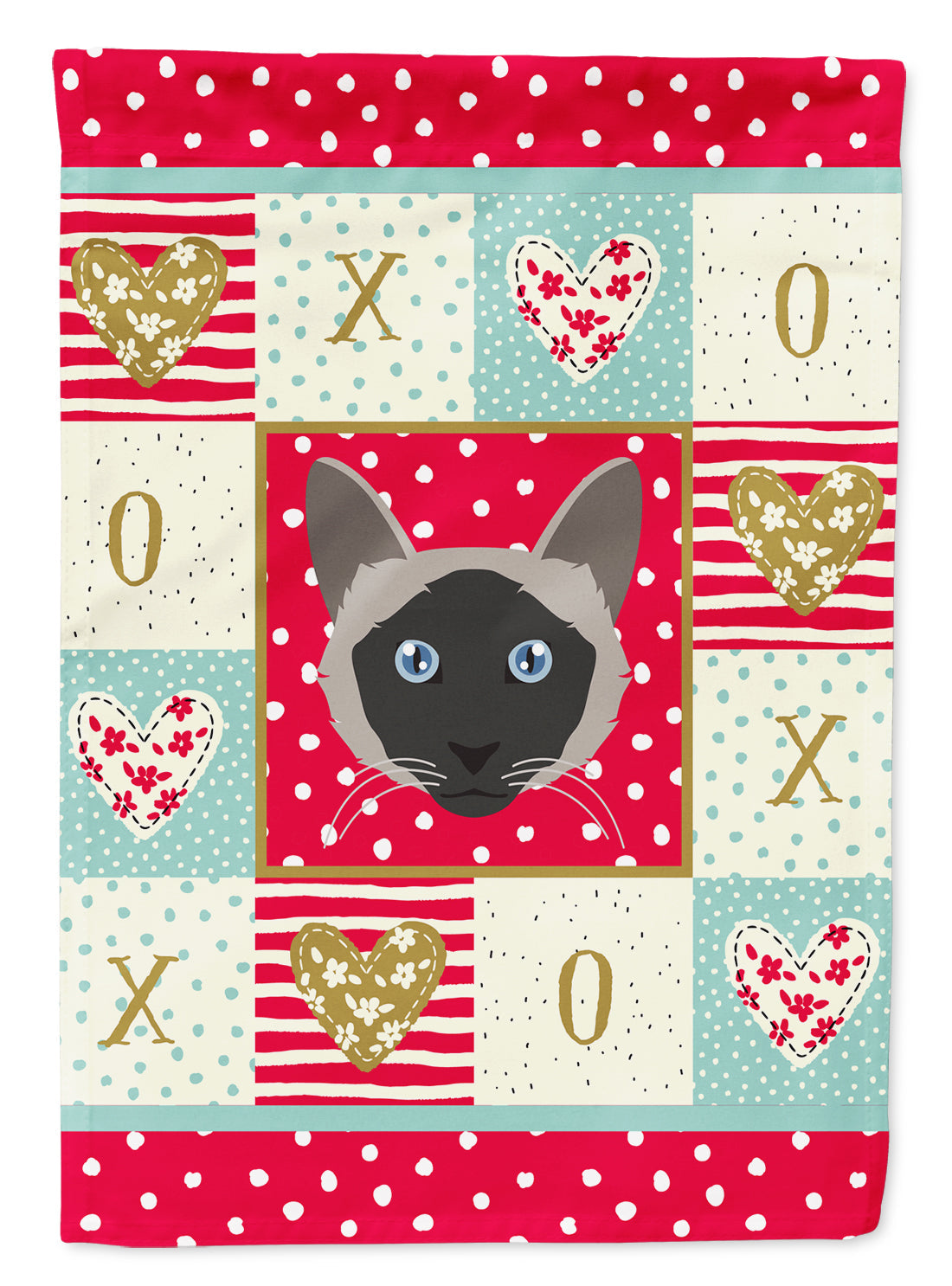 Balinese Cat Love House Flag 28x40 Porch Sleeve Pole Decorative Outside Yard Banner Artwork Wall Hanging, Polyester