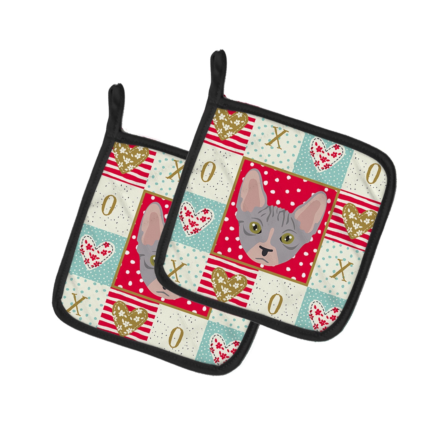Bambino Cat Love Pot Holder Set of 2 Heat Resistant Quilted Hot Pads 7.5 x 7.5 Inch, Insulated Kitchen Trivets for Cooking & Baking