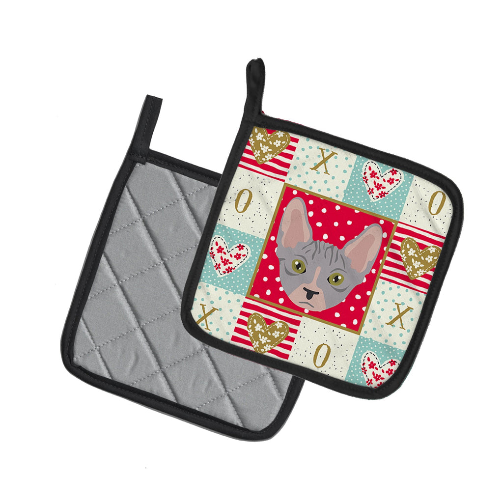 Bambino Cat Love Pot Holder Set of 2 Heat Resistant Quilted Hot Pads 7.5 x 7.5 Inch, Insulated Kitchen Trivets for Cooking & Baking
