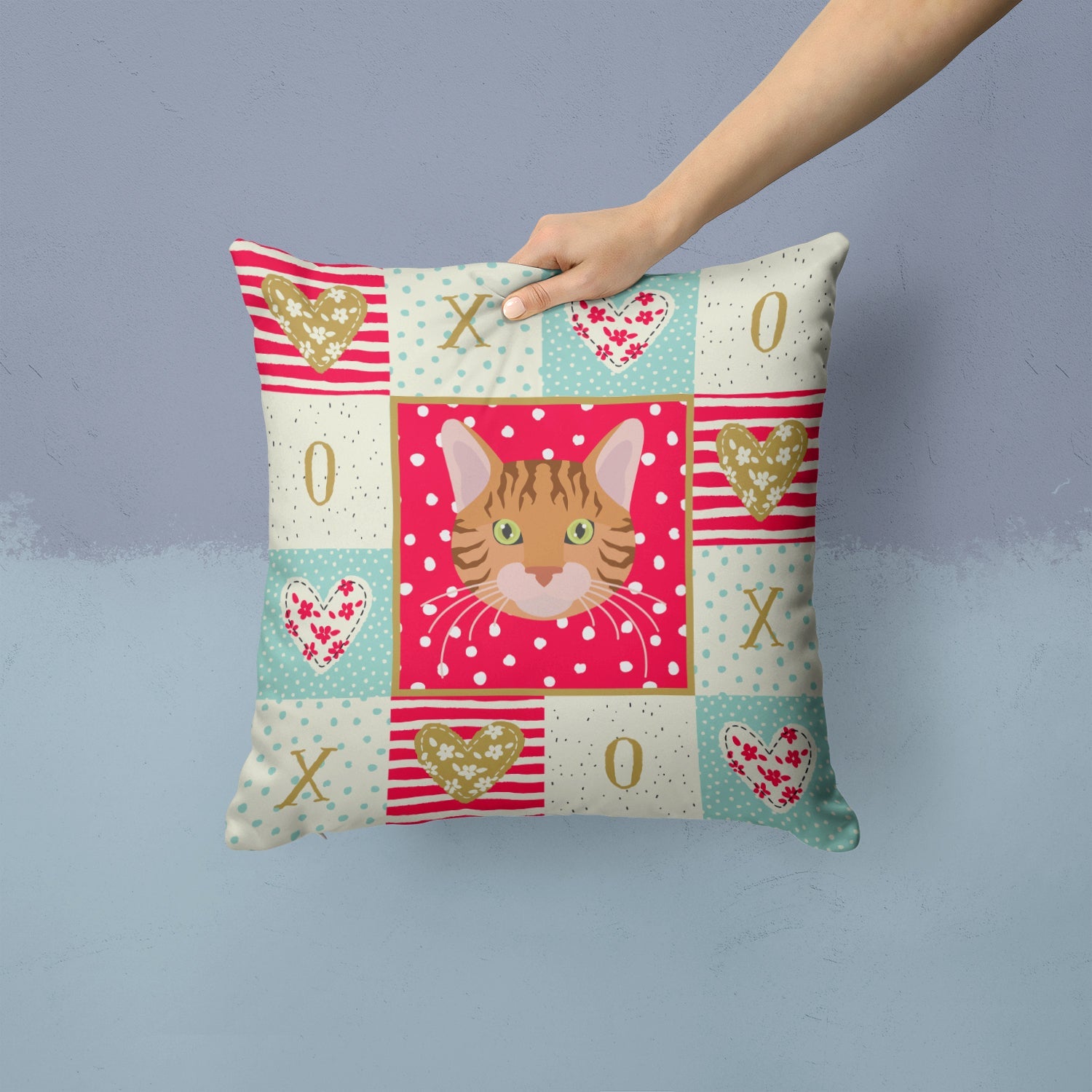 Bengal Cat Love Decorative Throw Pillow 14x14 Indoor Outdoor Accent Cushion, Fabric Cover with Insert for Sofa, Bed, Porch & Living Room