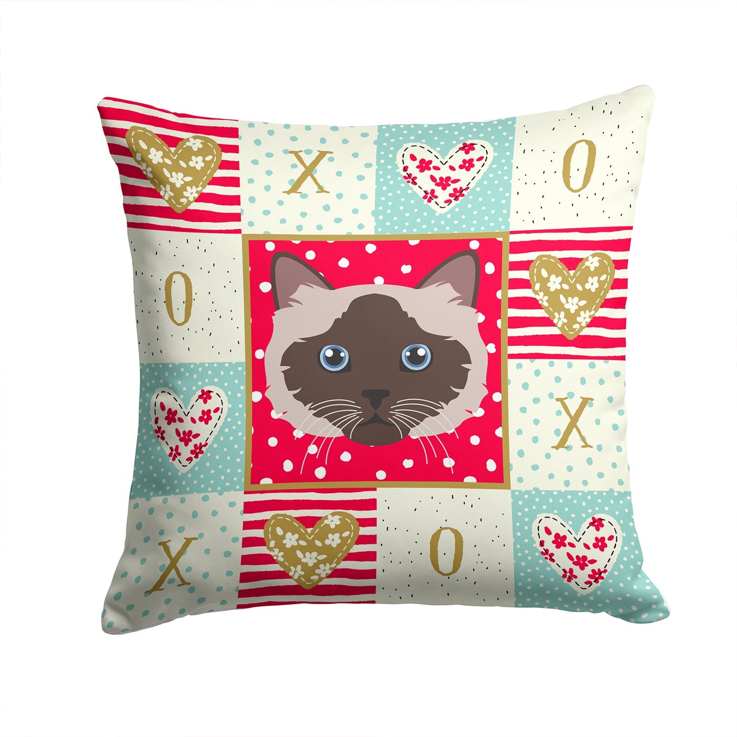 Birman Cat Love Decorative Throw Pillow 14x14 Indoor Outdoor Accent Cushion, Fabric Cover with Insert for Sofa, Bed, Porch & Living Room