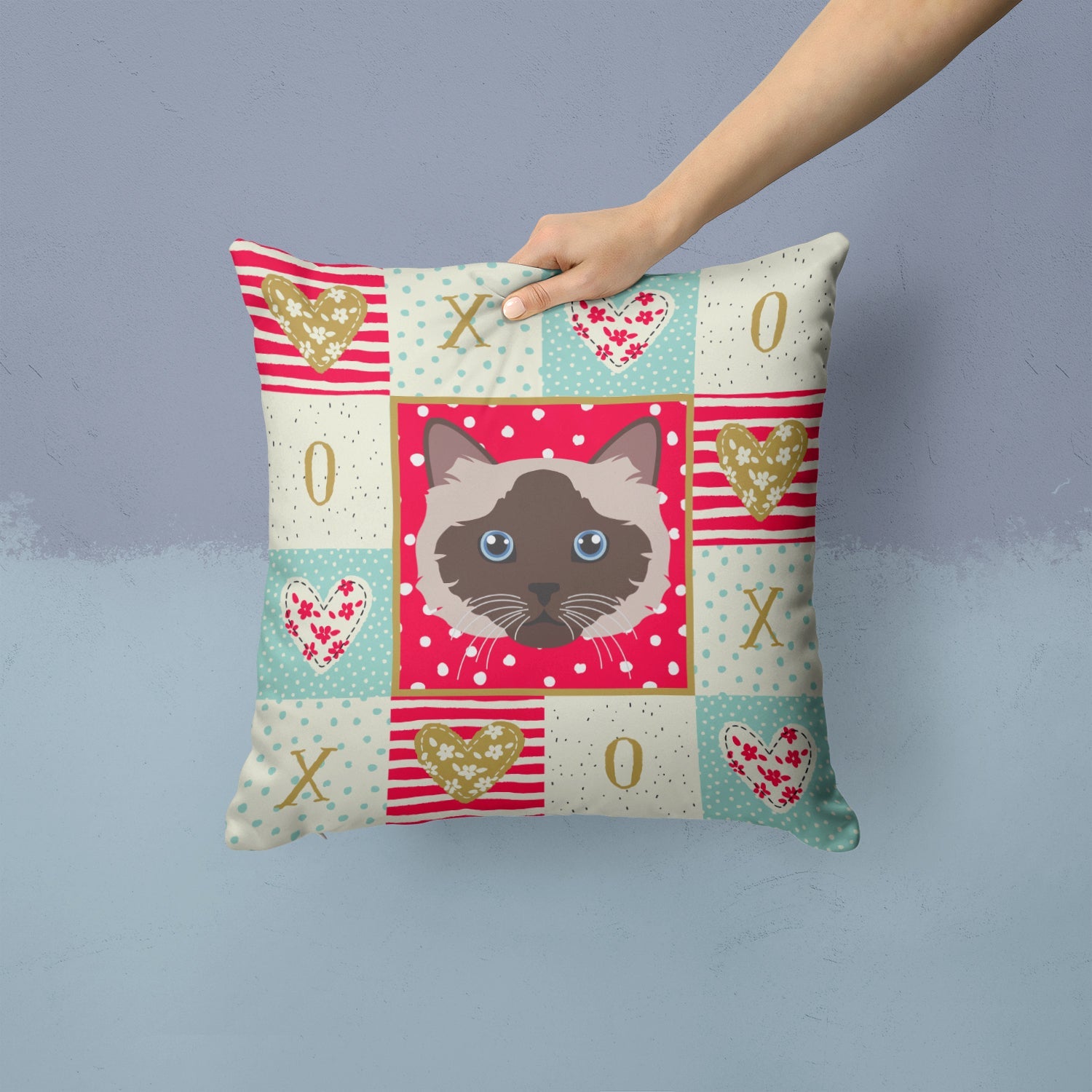 Birman Cat Love Decorative Throw Pillow 14x14 Indoor Outdoor Accent Cushion, Fabric Cover with Insert for Sofa, Bed, Porch & Living Room