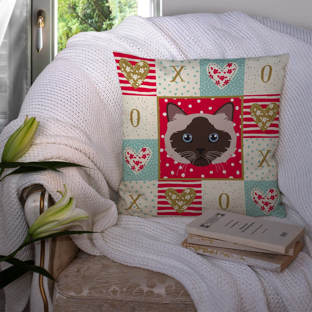 Birman Cat Love Decorative Throw Pillow 14x14 Indoor Outdoor Accent Cushion, Fabric Cover with Insert for Sofa, Bed, Porch & Living Room