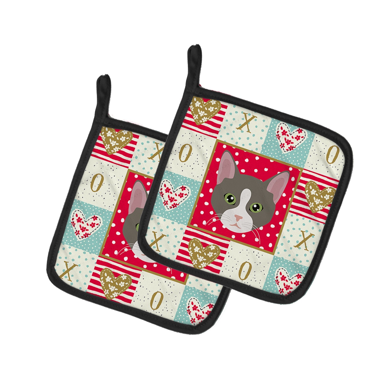Brazilian Shorthair Cat Love Pot Holder Set of 2 Heat Resistant Quilted Hot Pads 7.5 x 7.5 Inch, Insulated Kitchen Trivets for Cooking & Baking
