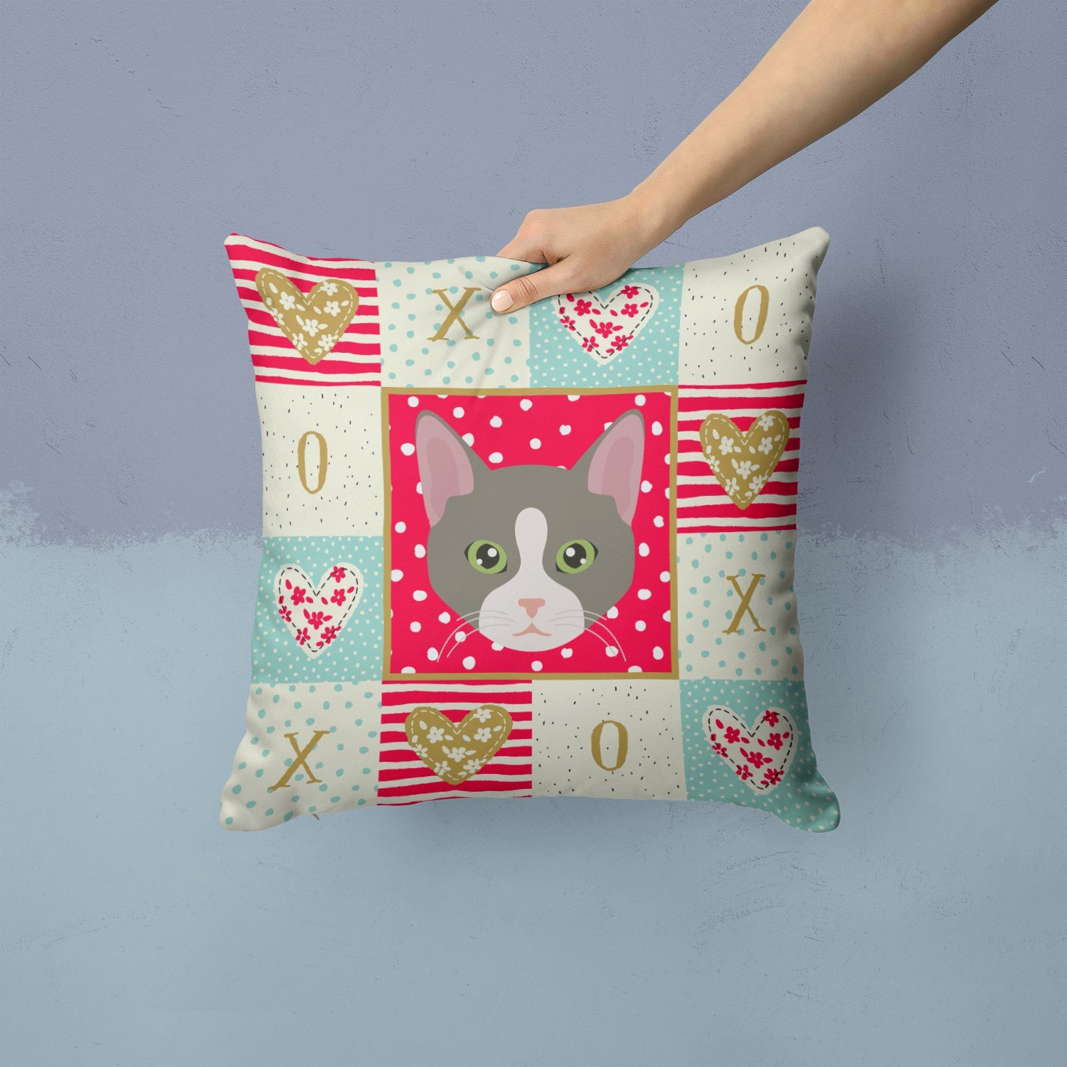 Brazilian Shorthair Cat Love Decorative Throw Pillow 14x14 Indoor Outdoor Accent Cushion, Fabric Cover with Insert for Sofa, Bed, Porch & Living Room