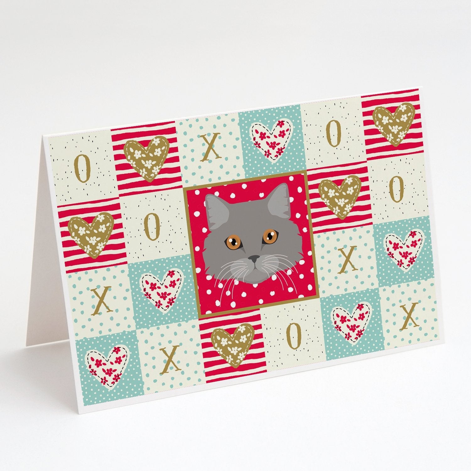 Brazilian Longhair Cat Love Greeting Cards Pack of 8 Blank Cards with Envelopes Whimsical A7 Size 5x7
