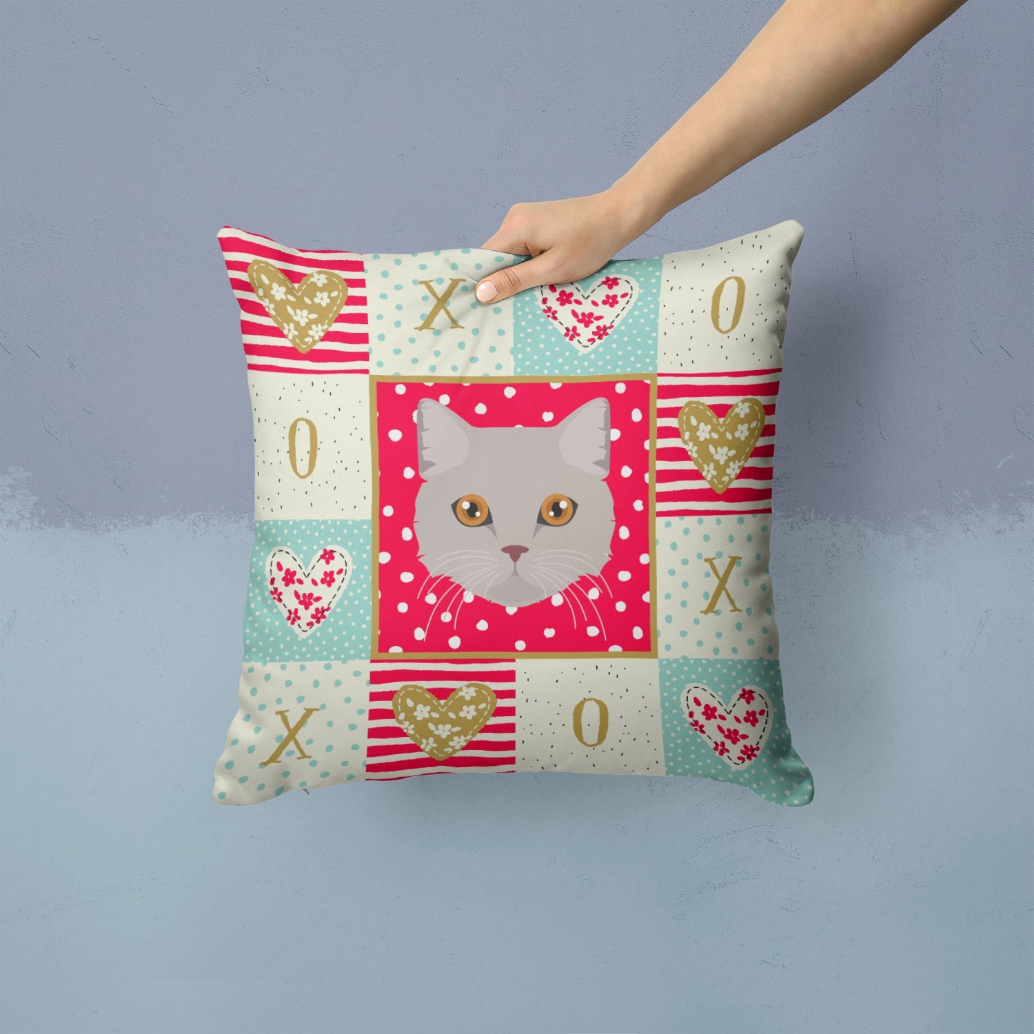 Brazilian Semi Longhair Cat Love Decorative Throw Pillow 14x14 Indoor Outdoor Accent Cushion, Fabric Cover with Insert for Sofa, Bed, Porch & Living Room