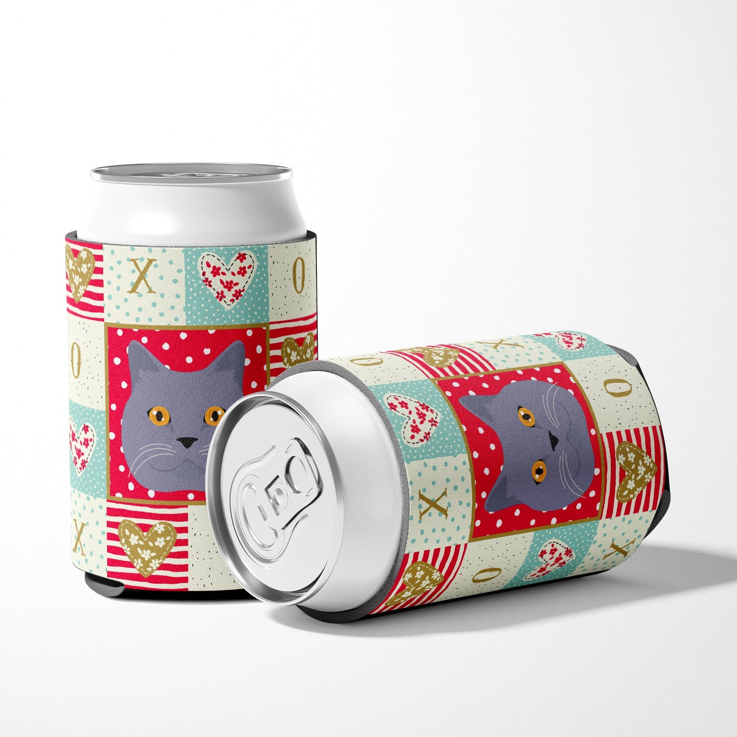 British Shorthair Cat Love Can or Bottle Hugger Cooler Sleeve for Standard 12 oz Cans, Insulated Foam Beer & Soda Can Hugger Reusable