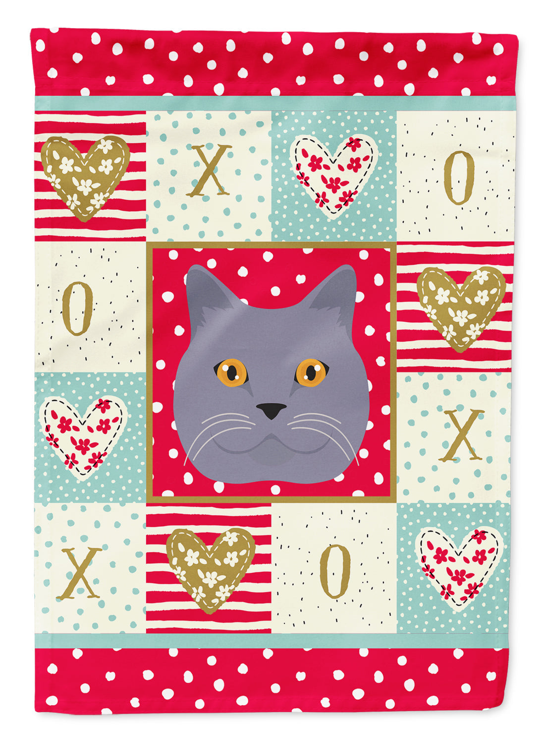 British Shorthair Cat Love House Flag 28x40 Porch Sleeve Pole Decorative Outside Yard Banner Artwork Wall Hanging, Polyester