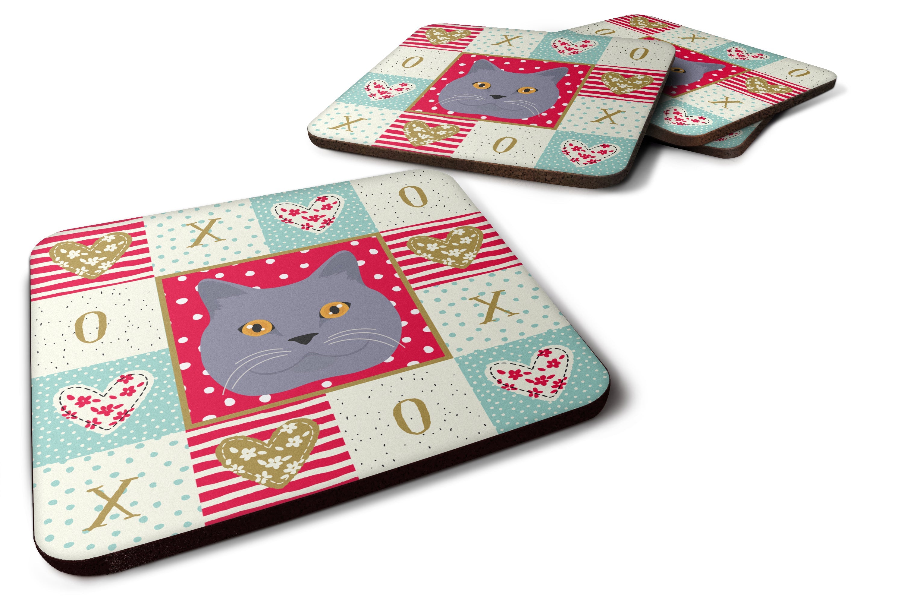 British Shorthair Cat Love Foam Coasters Set of 4 Cup Coasters for Indoor Outdoor, Tabletop Protection, Anti Slip, Mouse pad Material