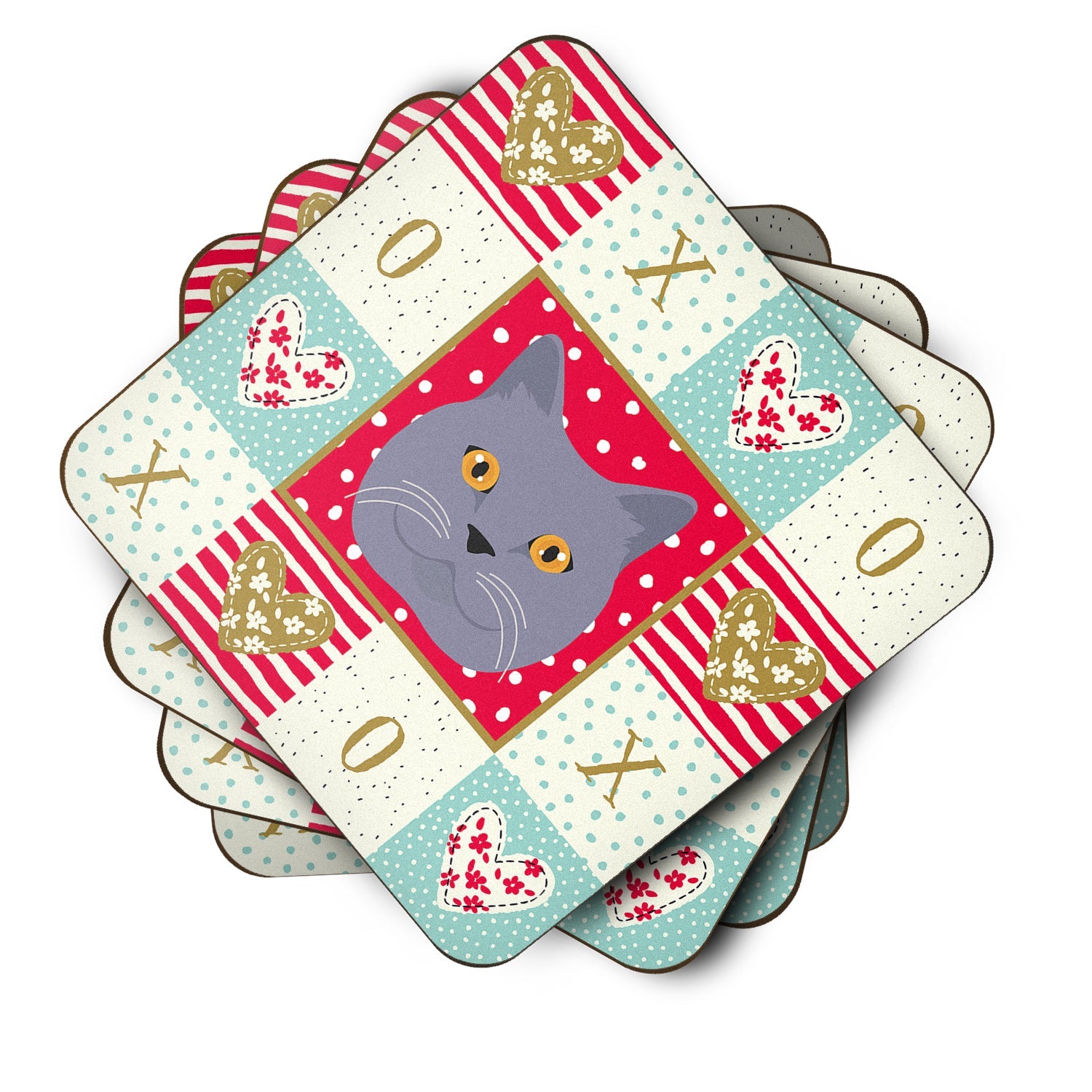 British Shorthair Cat Love Foam Coasters Set of 4 Cup Coasters for Indoor Outdoor, Tabletop Protection, Anti Slip, Mouse pad Material